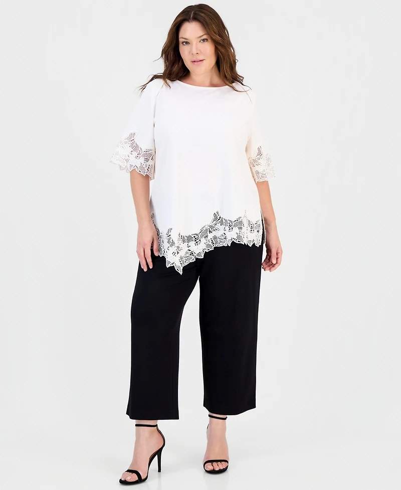 Anne Klein Plus Size Lace-Trim Asymmetrical-Hem Blouse