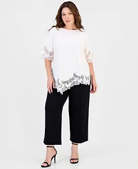 Anne Klein Plus Size Lace-Trim Asymmetrical-Hem Blouse
