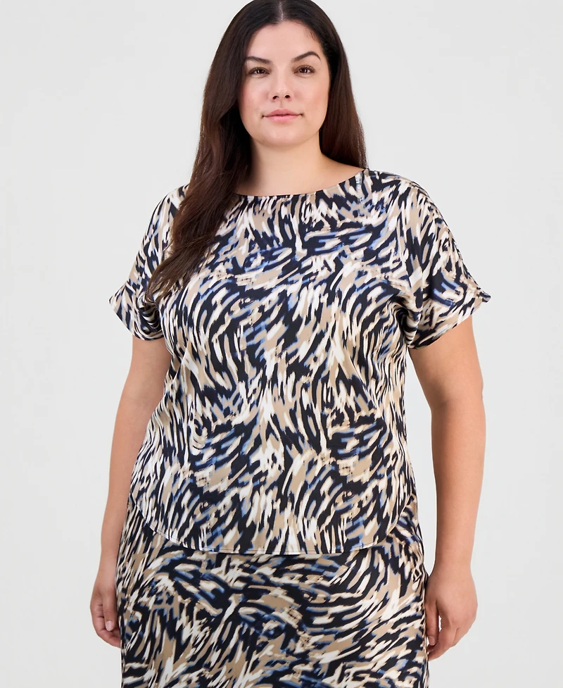 Anne Klein Plus Boat-Neck Short-Sleeve Top