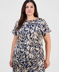 Anne Klein Plus Boat-Neck Short-Sleeve Top