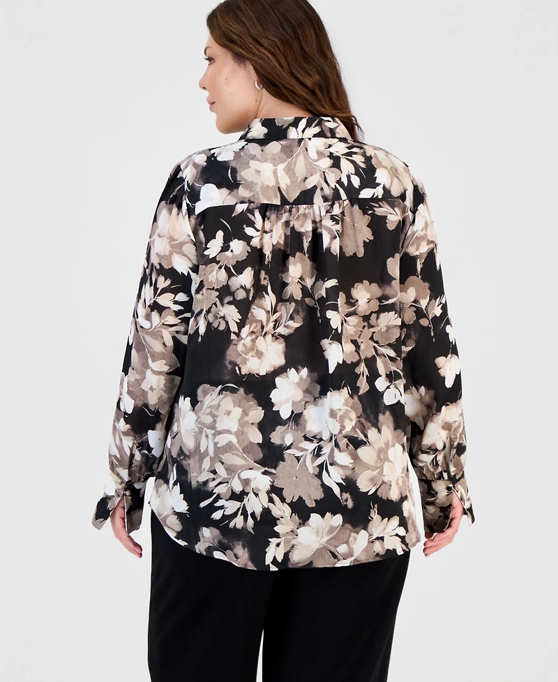 Anne Klein Plus Band-Collar Popover Blouse