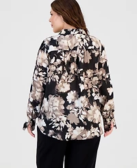 Anne Klein Plus Band-Collar Popover Blouse