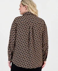 Anne Klein Essentials Plus Geometric-Print Long-Sleeve Shirt