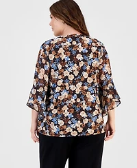 Anne Klein Essentials Plus V-Neck Flared 3/4-Sleeve Top