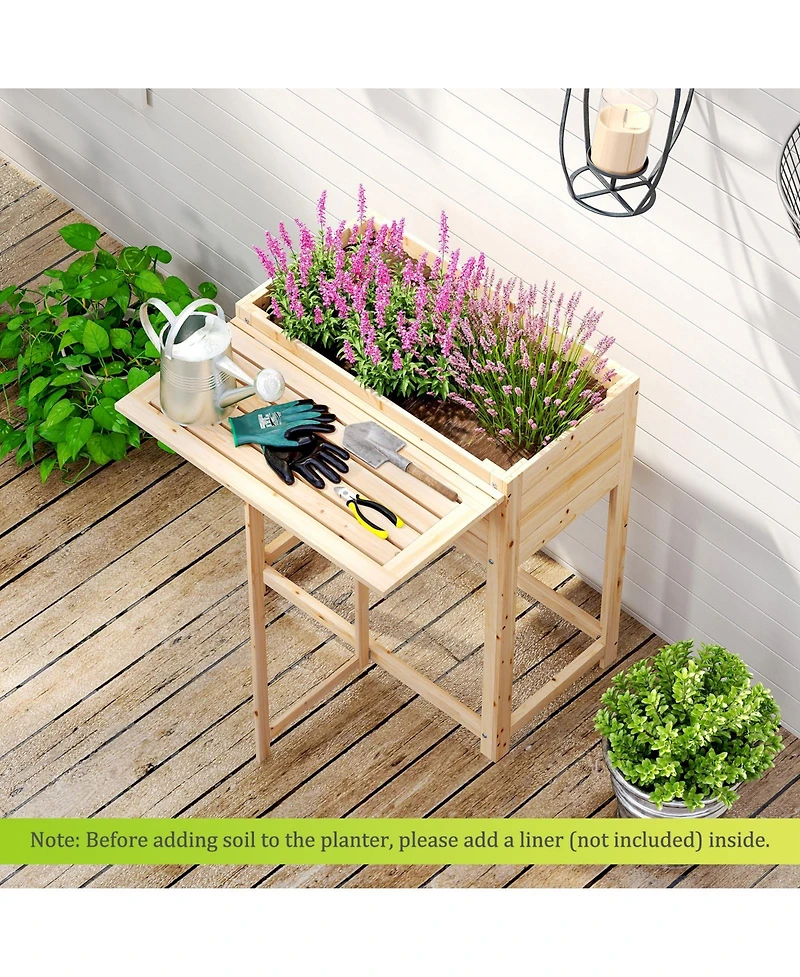 Sugift Wooden Raised Garden Bed with Legs and Foldable Side Table