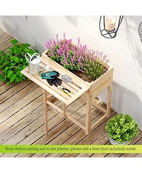Sugift Wooden Raised Garden Bed with Legs and Foldable Side Table