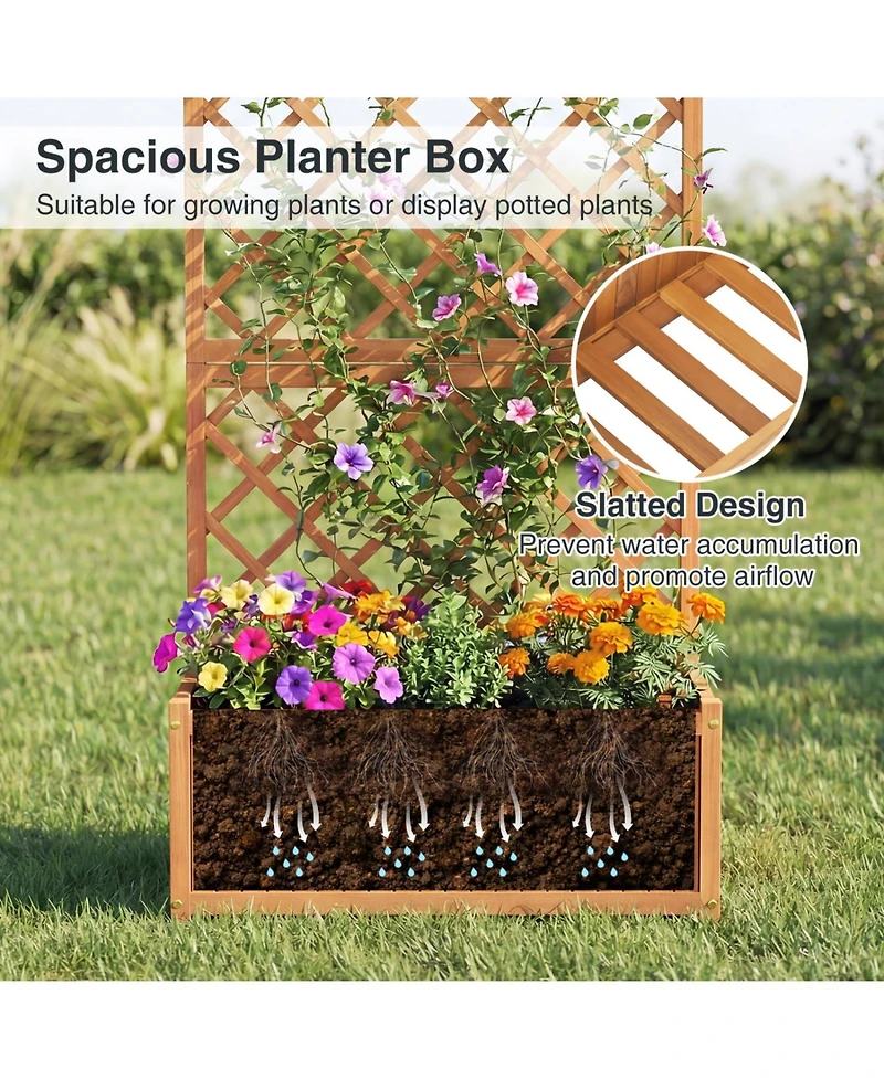 Sugift Wooden Raised Garden Bed with Trellis 63 Inch Tall Garden Planter