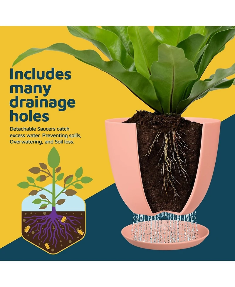Lifemaster Lightweight, durable pink planter pots with drainage holes simple modern design for indoor/outdoor use.