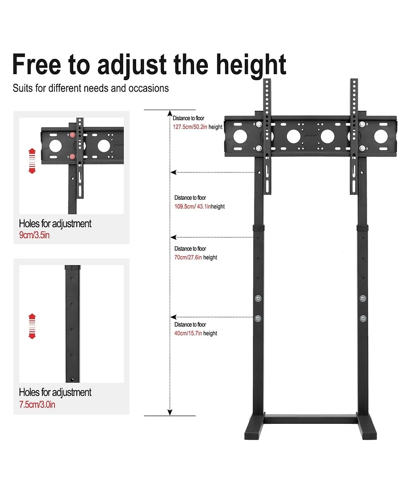 Unho Floor Standing Tv Stand 3 Height Adjustable Fits 32"-65" Adjustable Wall-Leaning Design Max Vesa 600400mm
