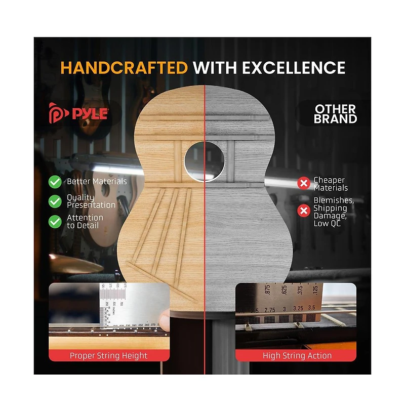 Pyle 41 inch Full-Size Acoustic Guitar Kit, Cutaway Body with Digital Tuner and Accessory Kit