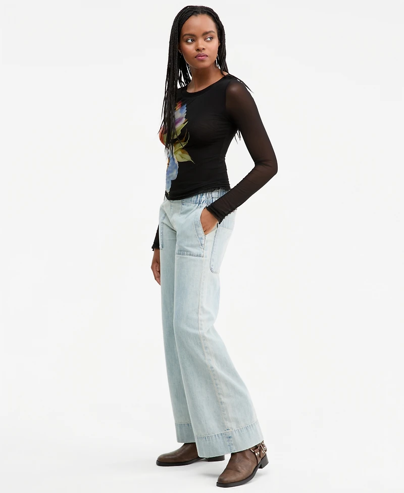 Free People Women's Mid-Rise Wide-Leg Utility Jeans