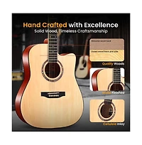 Pyle 41" Acoustic Guitar Kit with Cutaway Body, Accessory Pack - Natural Finish, PGA480NT