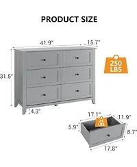 gaomon Modern 6 Drawer Wood Dresser with Nickel Handles, Deep Storage Chest