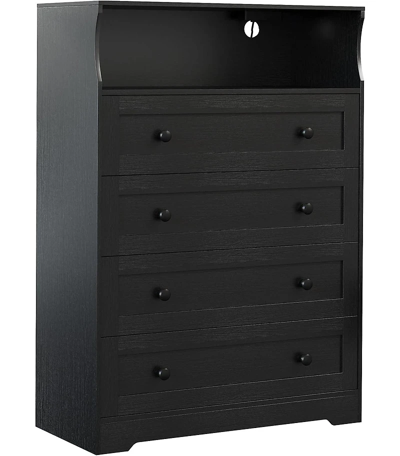gaomon 4 Drawer Wood Nightstand with Led Lights & Charging Station, Bedside Chest for Bedroom, Closet