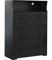 gaomon 4 Drawer Wood Nightstand with Led Lights & Charging Station, Bedside Chest for Bedroom, Closet