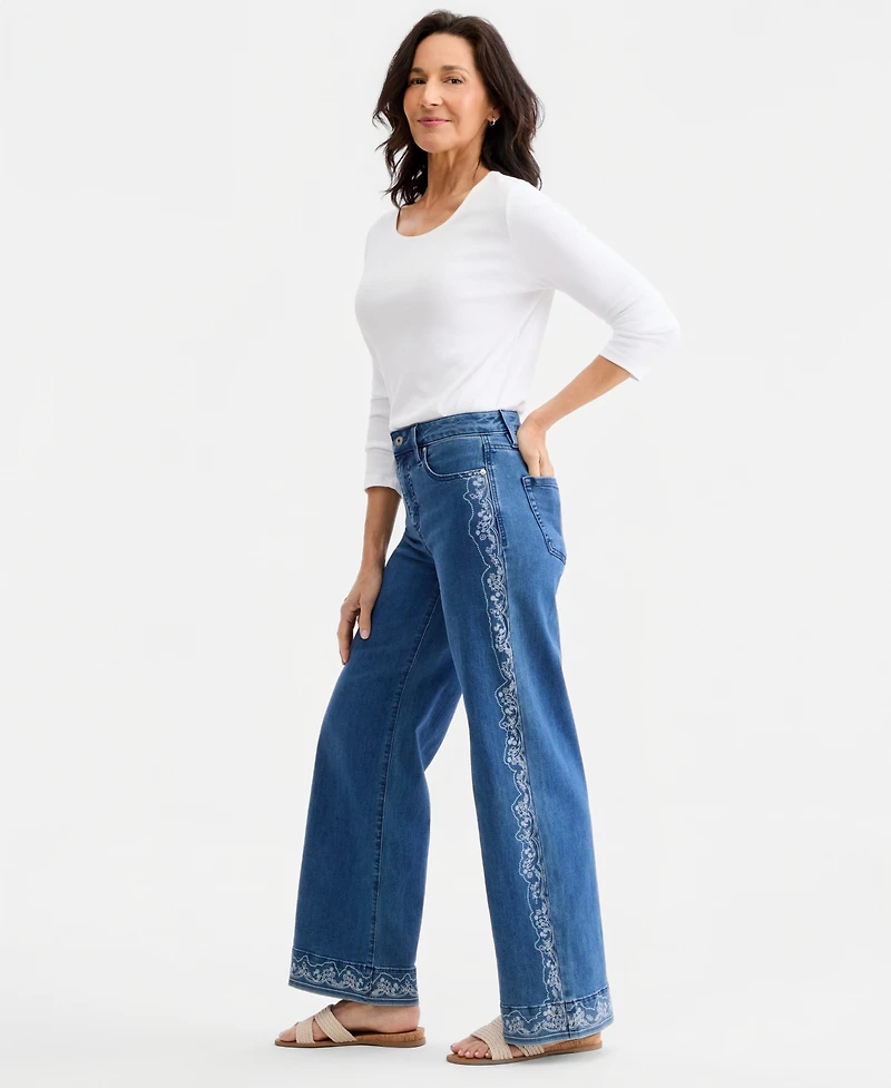 Style & Co Women's Printed High-Rise Five-Pocket Wide-Leg Jeans, Macy's Exclusive