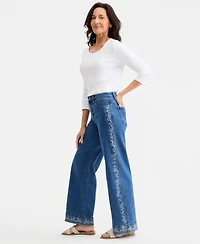 Style & Co Women's Printed High-Rise Five-Pocket Wide-Leg Jeans, Macy's Exclusive