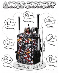 Furlihong Geometric Pattern Youth Baseball and Softball Gear Backpack - For Ages 8-14, Large Bat Bag with Ventilated Shoe Compartment for Players