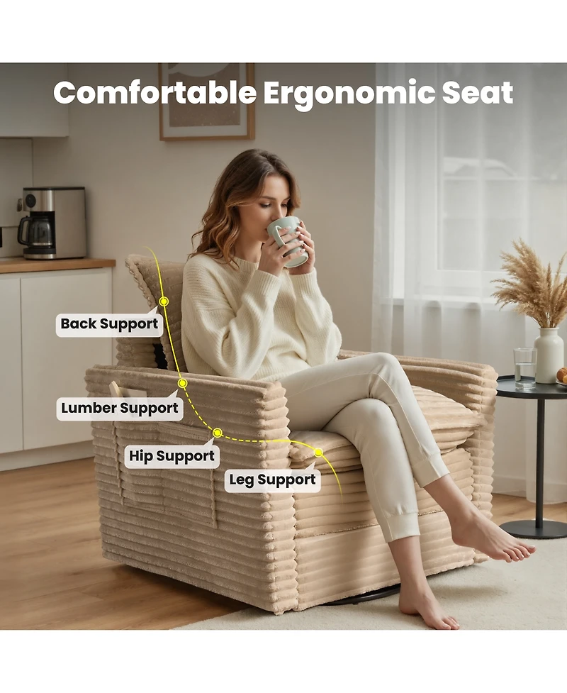Xizzi Sectional Cloud Couch Sofa with Swivel Chair, Comfy Deep Seat Modular Convertible Couches, Modern Plush Corduroy Set for Living Room