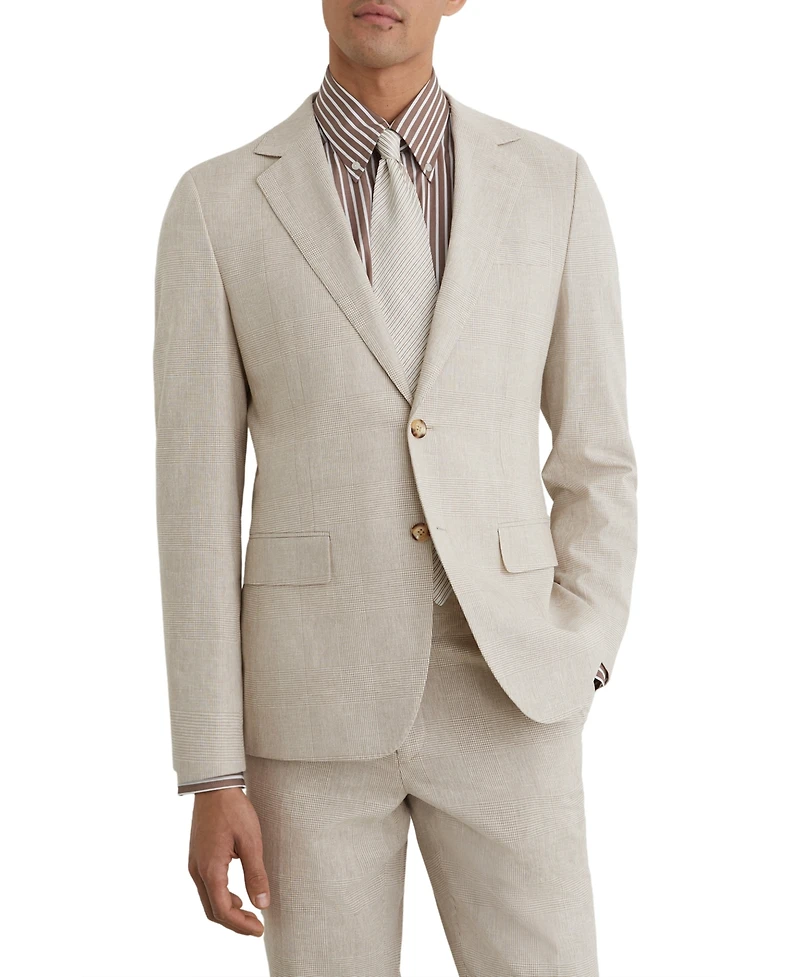 Reiss Men's Cheltenham Tailored-Fit Linen-Cotton Single-Breasted Check Blazer