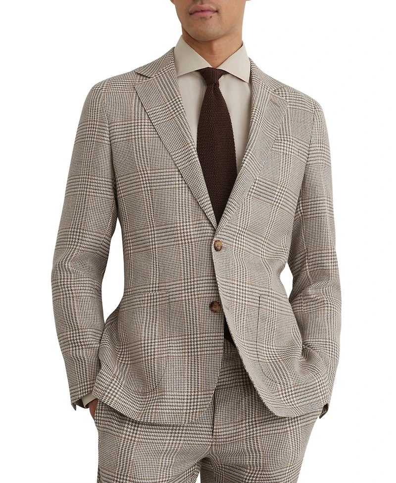Reiss Men's Epsom Tailored-Fit Linen-Wool Single-Breasted Check Blazer