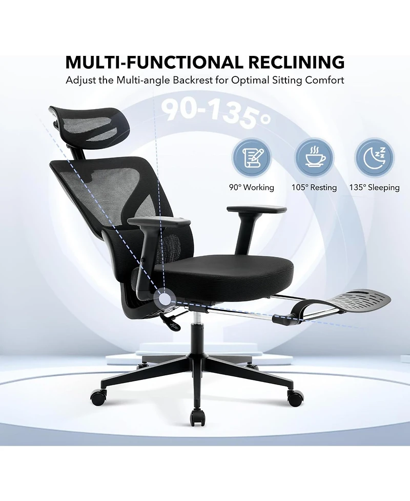 gaomon Office Chair Ergonomic Desk Chair,Home Mesh Chair with Footrest Lumbar Support,High-Back Computer Gaming Chair with Headrest 3D Armrests