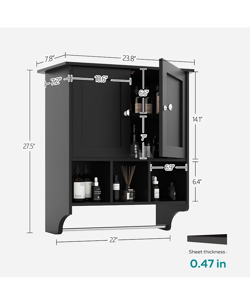 Midola Medicine Cabinets, Space Saving Wall Cabinet with 2 Doors and Adjustable Towel Rack Shelves, Storage Saver for Bathroom