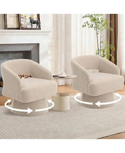gaomon Modern Swivel Barrel Accent Chair,360 Velvet Upholstered Armchair with Striped Backrest and Plush Padding,Comfy Round Lounge Chair