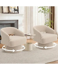 gaomon Modern Swivel Barrel Accent Chair,360 Velvet Upholstered Armchair with Striped Backrest and Plush Padding,Comfy Round Lounge Chair