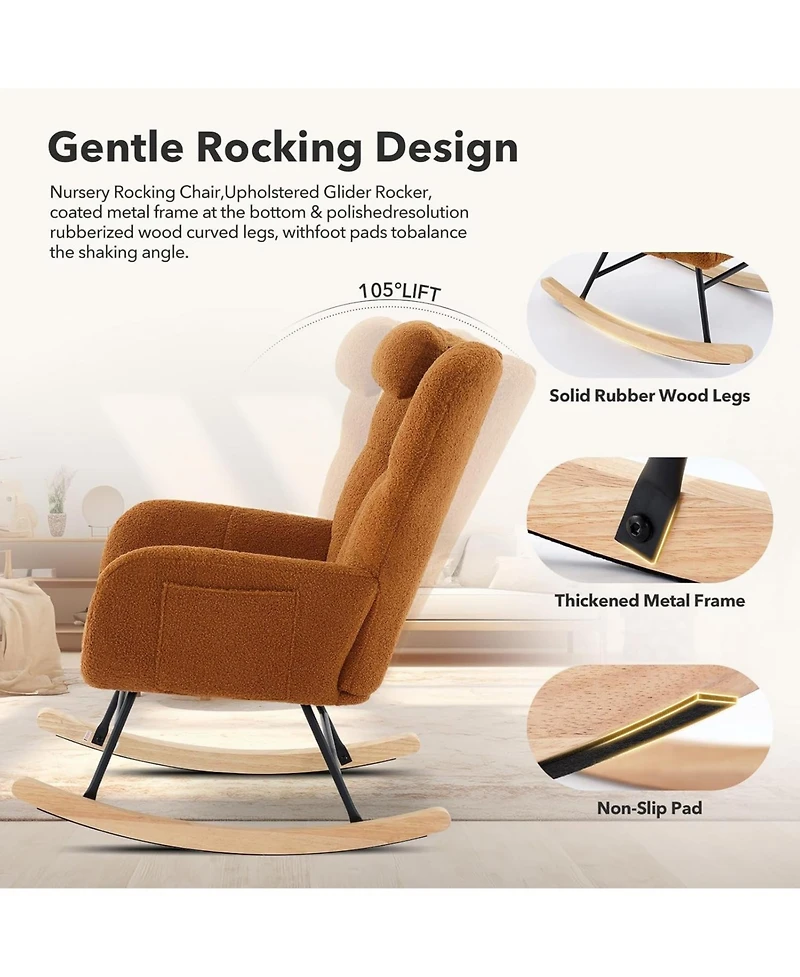 gaomon Nursery Rocking Chair with High Back & Padded Seat, Upholstered Glider