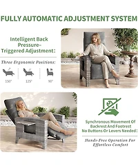 gaomon Outdoor Reclining Patio Chair with Adjustable Backrest & Footrest, All Weather Wicker Chaise Lounge with Air Pump, 150degree(s) Lay Flat Design