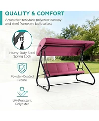 gaomon 3-Seat Outdoor Swing Glider with Canopy, Converts to Bed, 750 lbs Capacity for Patio Backyard Garden