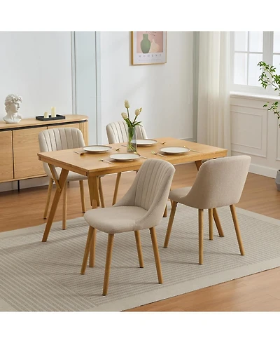 gaomon 4 Dining Chairs,Modern Fabric Upholstered Kitchen Side Chairs,Curved Backrest Dining Chairs with Oak Legs
