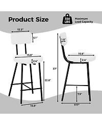 homfan Set of 2 Modern Upholstered Bar Stools, Curved Back with Round Padded Seat and Footrest for Kitchen Island, Dining Room, Cafe and Pub