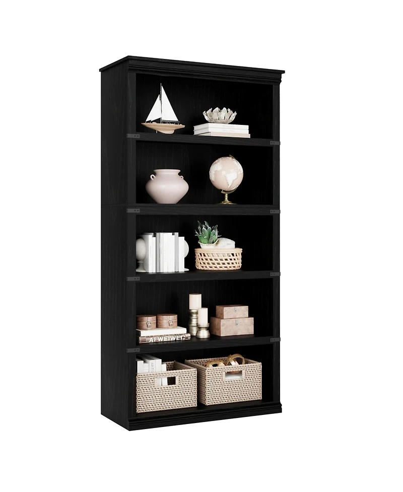 Gaomon 5 Tier Bookcase, Farmhouse Book Shelf with Storage, Book Case Wooden 5 Shelf Bookcase for Home Office, Living Room, Bed Room