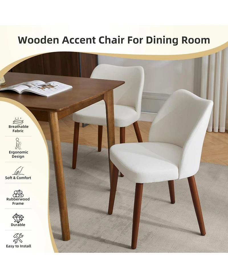 gaomon Set of 4 Linen Upholstered Dining Chairs with Wing Backrest and Solid Wood Legs, Wooden Kitchen Chairs
