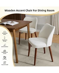 gaomon Set of 4 Linen Upholstered Dining Chairs with Wing Backrest and Solid Wood Legs, Wooden Kitchen Chairs