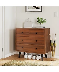Wide Wooden Dresser with 4 Drawers for Bedroom Living Room