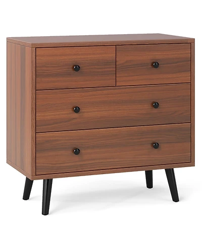 Wide Wooden Dresser with 4 Drawers for Bedroom Living Room