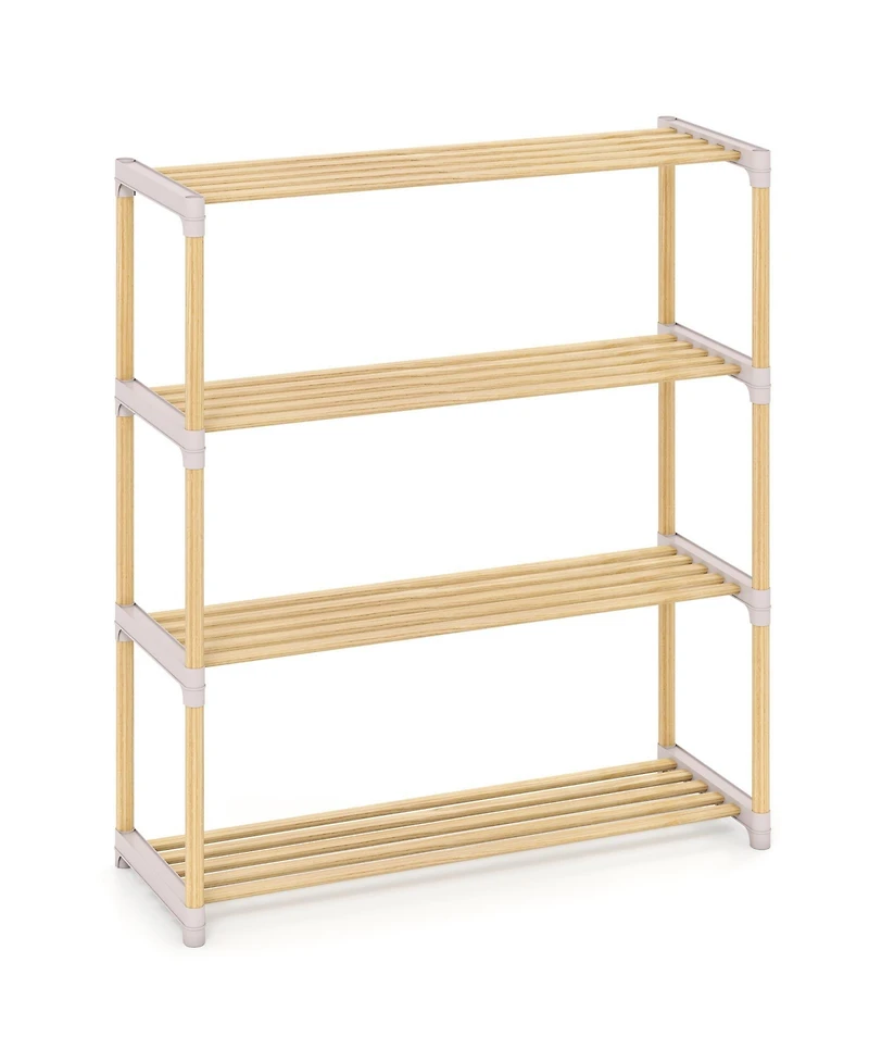 Gouun 4-Tier Solid Pine Wood Shoe Rack with Slatted Open Shelves, 28 x 11 x 31