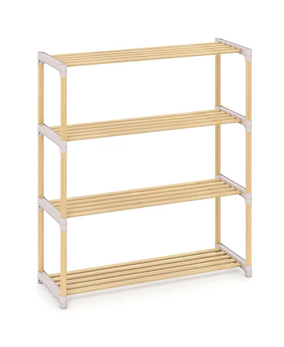 Gouun 4-Tier Solid Pine Wood Shoe Rack with Slatted Open Shelves, 28 x 11 x 31