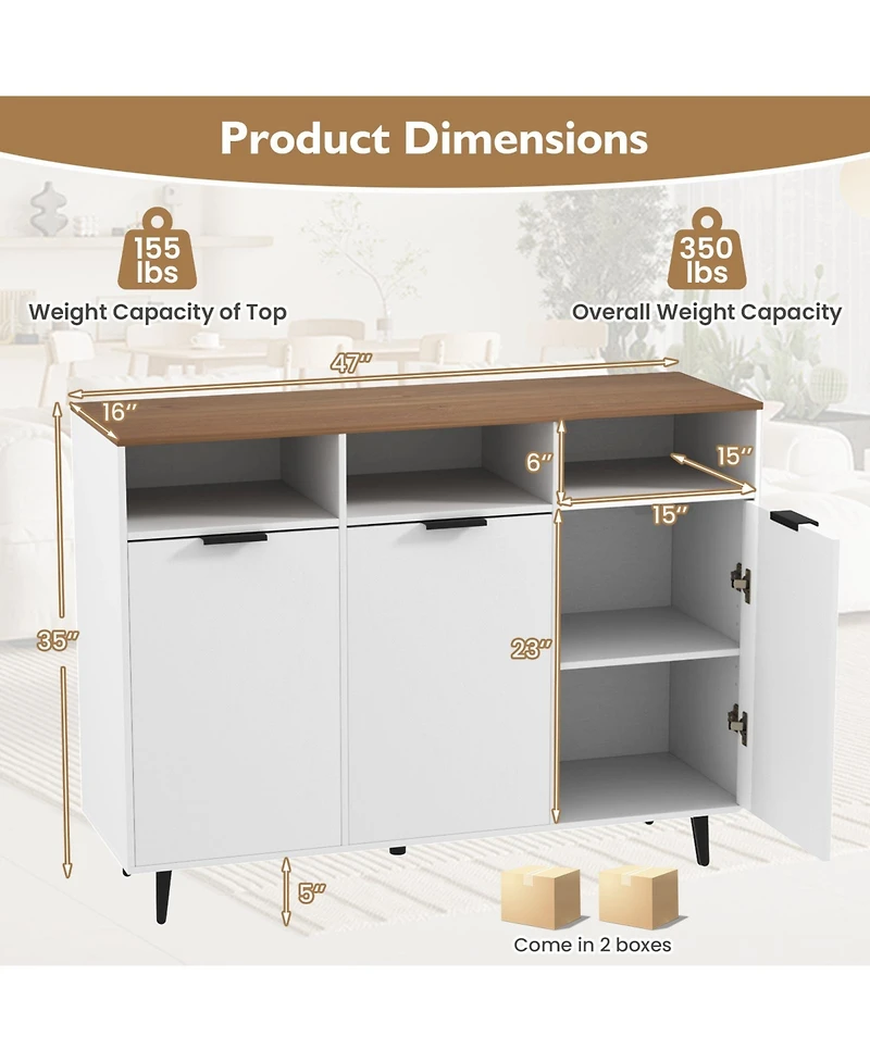 Gouun Sideboard Buffet Cabinet with 5-Position Adjustable Shelves, 47 x 16 x 35