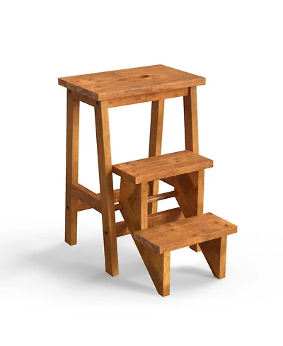 Gouun 3-in-1 Rubber Wood Step Stool and Ladder with Handle, 200 lbs Capacity per Step