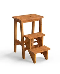 Gouun 3-in-1 Rubber Wood Step Stool and Ladder with Handle, 200 lbs Capacity per Step