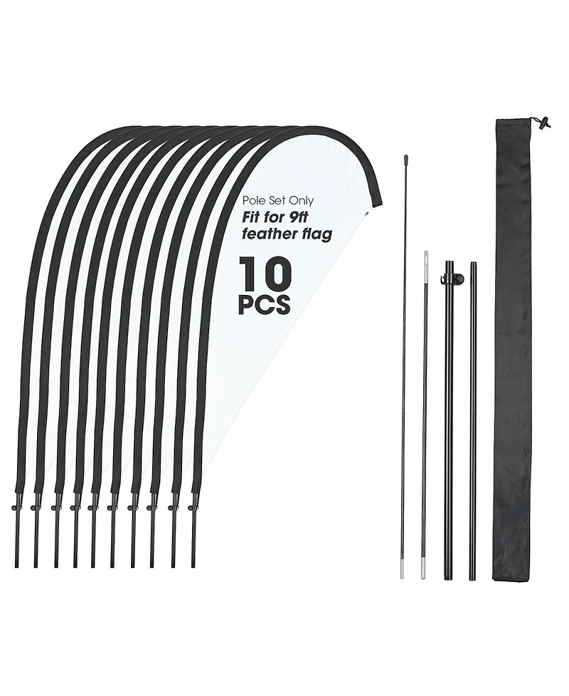 Instahibit 10 Pack 9ft Teardrop Feather Flagpole Kit With Cross Base and Water Bag