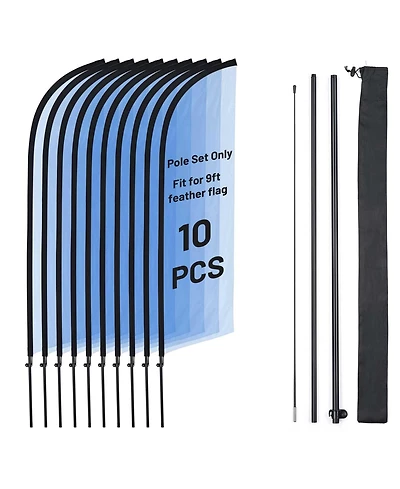 InstaHibit 10 Pack 9ft Feather Flag Pole Kit for Business Advertising Flags
