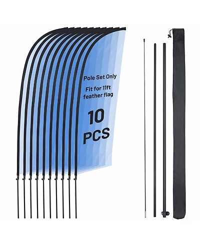 InstaHibit 10 Pack 11ft Feather Flag Pole Kit for Business Advertising Flags