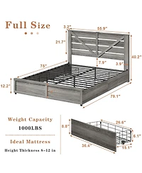 Streamdale Furniture Storage Bed Frame with Headboard, Drawers, Led Light, Metal Support