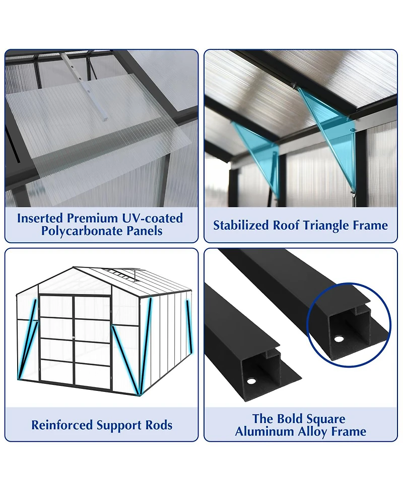 Streamdale Furniture Windproof Aluminum Greenhouse 10x14 Ft Polycarbonate Walk-in All Season