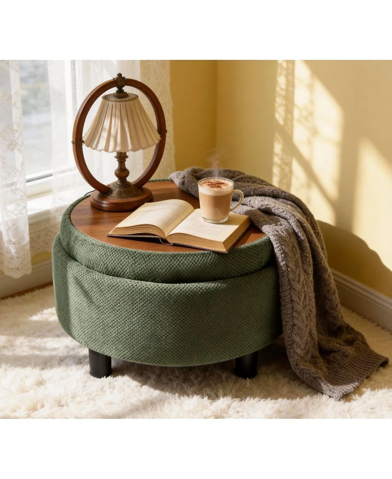 Streamdale Furniture Round Storage Ottoman with Tray
